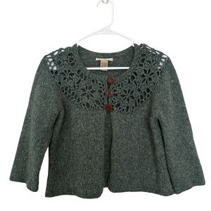 Vtg Wool Blend Knit Cropped Green Cardigan Cottagecore Womens Medium